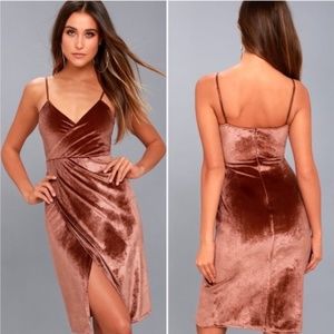 Lulu's Rusty Rose Velvet Bodycon Wrap Dress
